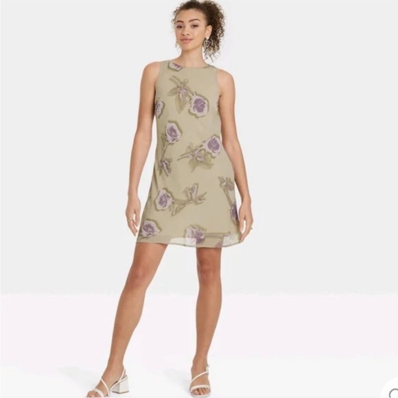 Wild Fable Women's Mini Slip Dress Sage Green Floral - Picture 1 of 3